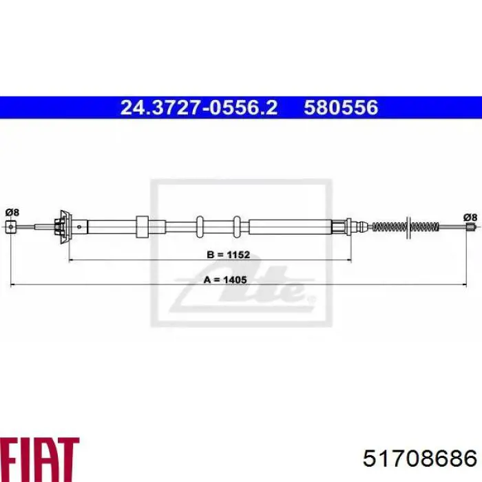 Купити 51708686 Fiat/Alfa/Lancia Трос ручного гальма задній, лівий
