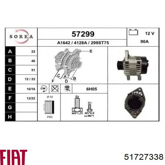 Генератор Fiat/Alfa/Lancia 51727338 ціна, від 182.95 USD