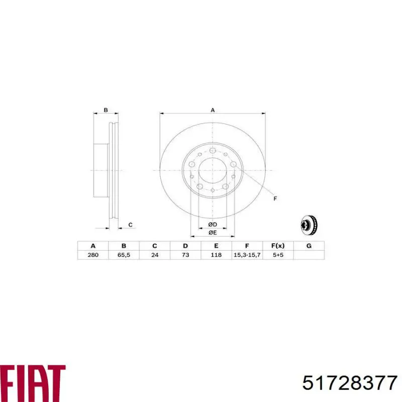 Диск гальмівний передній Fiat/Alfa/Lancia 51728377