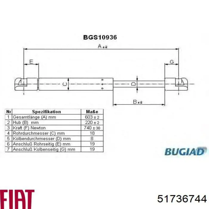 Купити 51736744 Fiat/Alfa/Lancia Амортизатор двері багажника