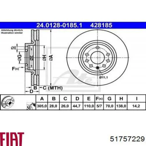 Диск переднього гальма Fiat/Alfa/Lancia 51757229 ціна, від 48.36 USD