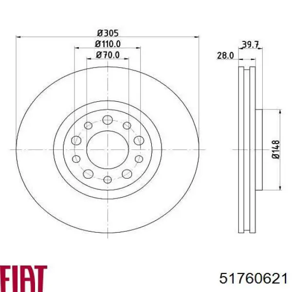 Диск переднього гальма Fiat/Alfa/Lancia 51760621 ціна, від 49.29 USD