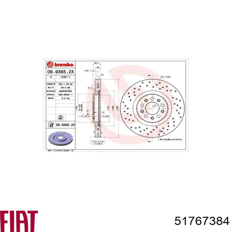 Гальмівні диски передні 51767384 Fiat/Alfa/Lancia