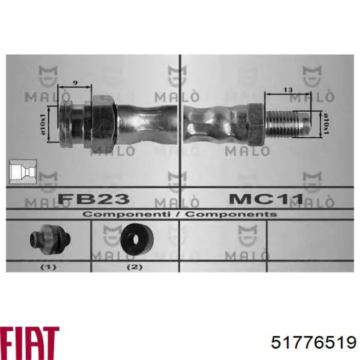 Шланг гальмівний передній Fiat/Alfa/Lancia 51776519 ціна, від 7.17 USD