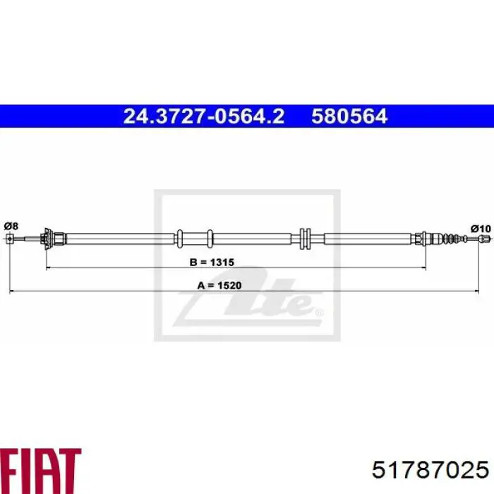 Трос стоянкового гальма задній лівий Fiat/Alfa/Lancia 51787025 ціна, від 7.59 USD
