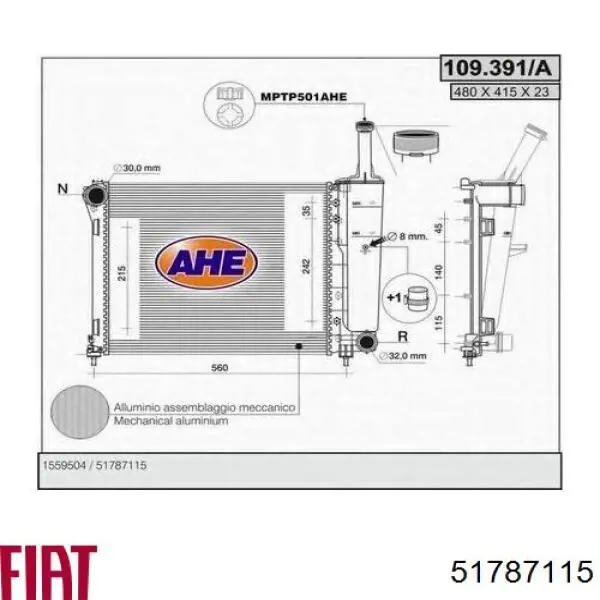 Радіатор охолодження двигуна 51787115 Fiat/Alfa/Lancia