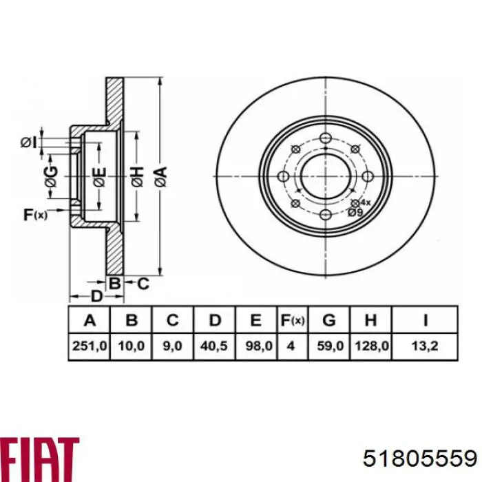 Задні дискові гальма Fiat/Alfa/Lancia 51805559 ціна, від 36.56 USD