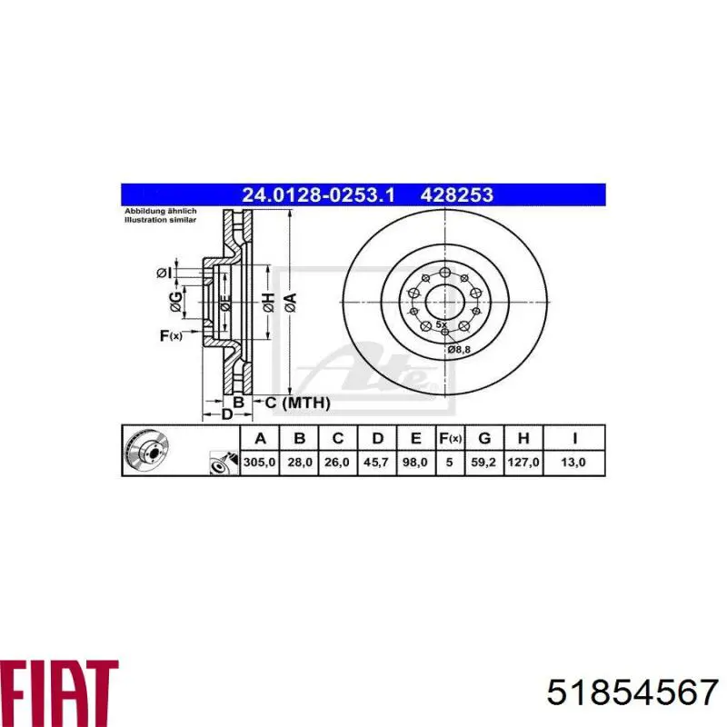 Гальмівні диски передні 51854567 Fiat/Alfa/Lancia