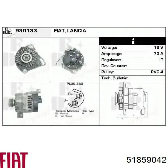 Генератор Fiat/Alfa/Lancia 51859042 ціна, від 126.41 USD