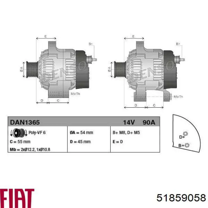 Генератор Fiat/Alfa/Lancia 51859058 ціна, від 180.62 USD