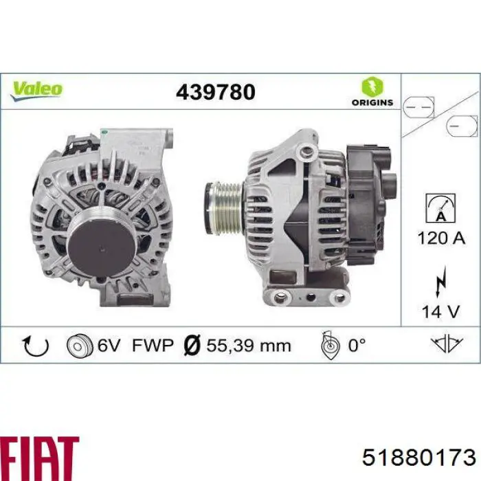 Генератор Fiat/Alfa/Lancia 51880173 ціна, від 119.29 USD