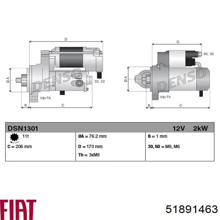 Стартер Fiat/Alfa/Lancia 51891463 ціна, від 259.98 USD