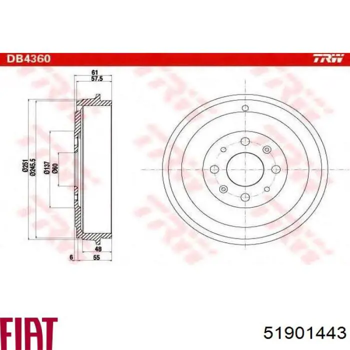 Барабан гальмівний задній 51901443 Fiat/Alfa/Lancia