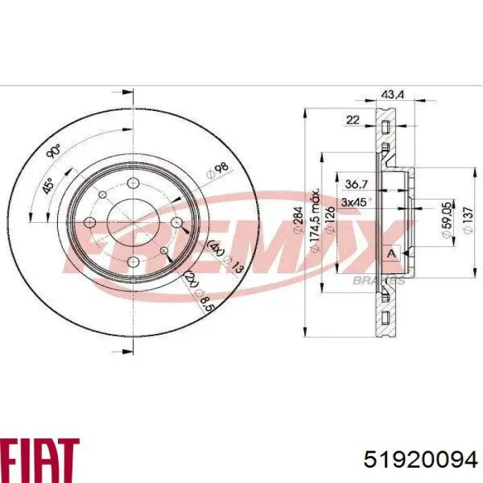 Купити 51920094 Fiat/Alfa/Lancia Ротор гальмівний