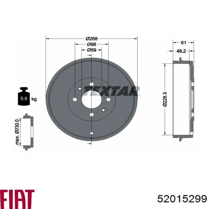 Барабан гальмівний задній Fiat/Alfa/Lancia 52015299 ціна, від 34.12 USD