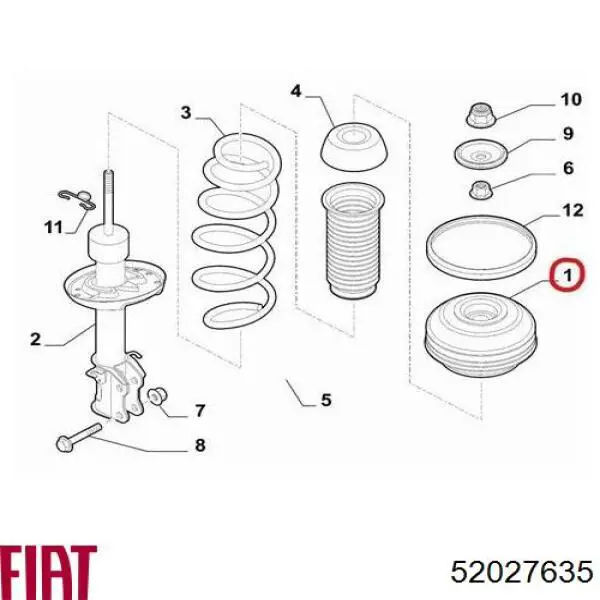 Опора стійки амортизатора переднього Fiat/Alfa/Lancia 52027635 ціна, від 34.17 USD