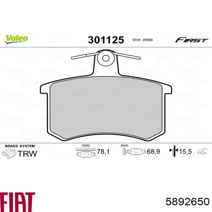 Задні гальмівні колодки Fiat/Alfa/Lancia 5892650 ціна, від 15.04 USD