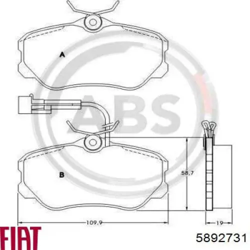 Передні тормозні колодки 5892731 Fiat/Alfa/Lancia