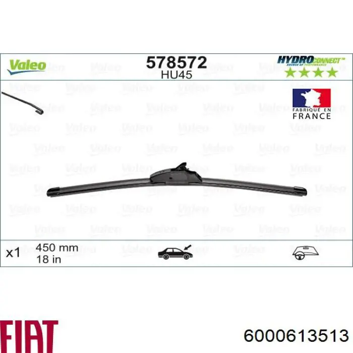 Щітка-двірник лобового скла, пасажирська Fiat/Alfa/Lancia 6000613513 ціна, від 10.93 USD