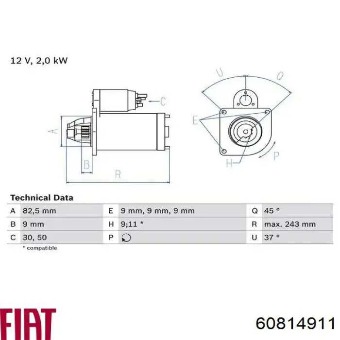 Стартер 60814911 Fiat/Alfa/Lancia