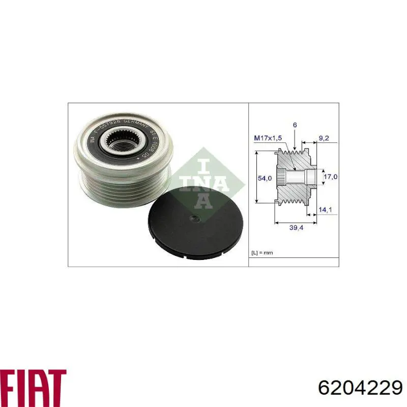 Шків генератора 6204229 Fiat/Alfa/Lancia