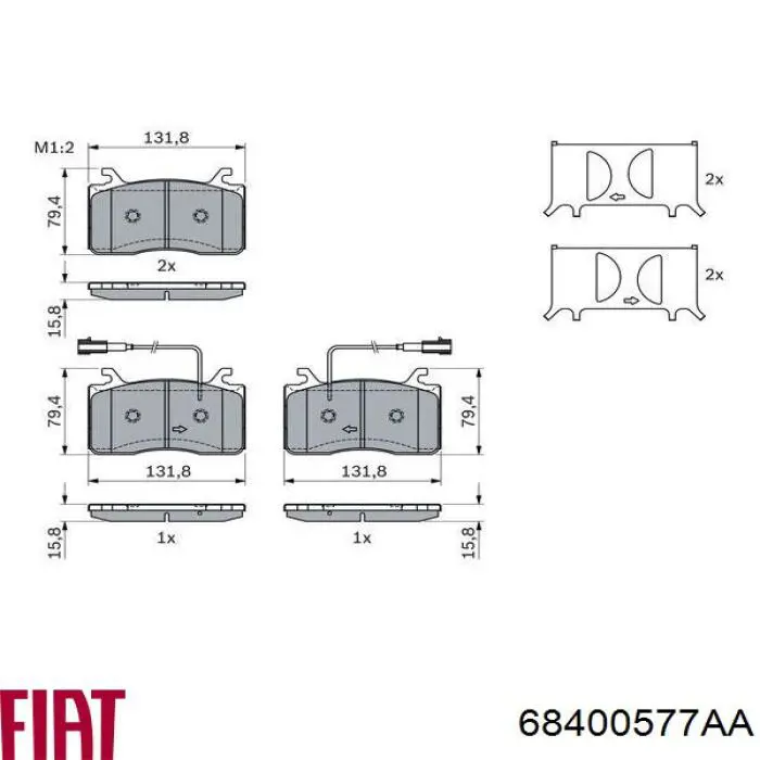 Передні тормозні колодки 68400577AA Fiat/Alfa/Lancia