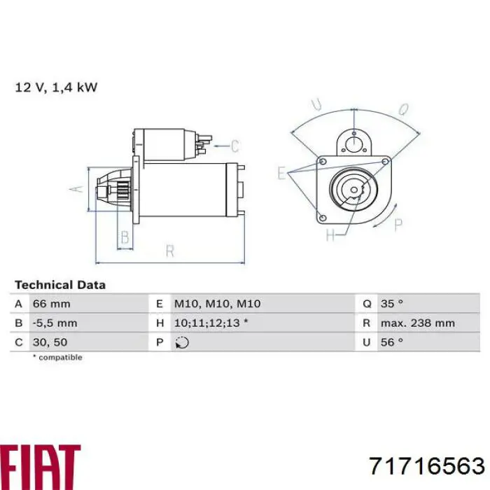 Стартер 71716563 Fiat/Alfa/Lancia