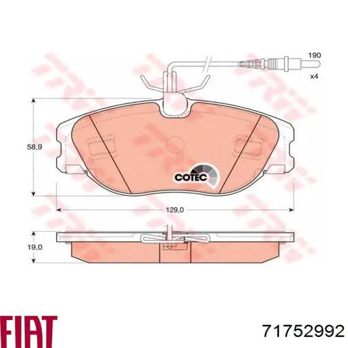 Купити 71752992 Fiat/Alfa/Lancia Колодки гальмівні передні, дискові