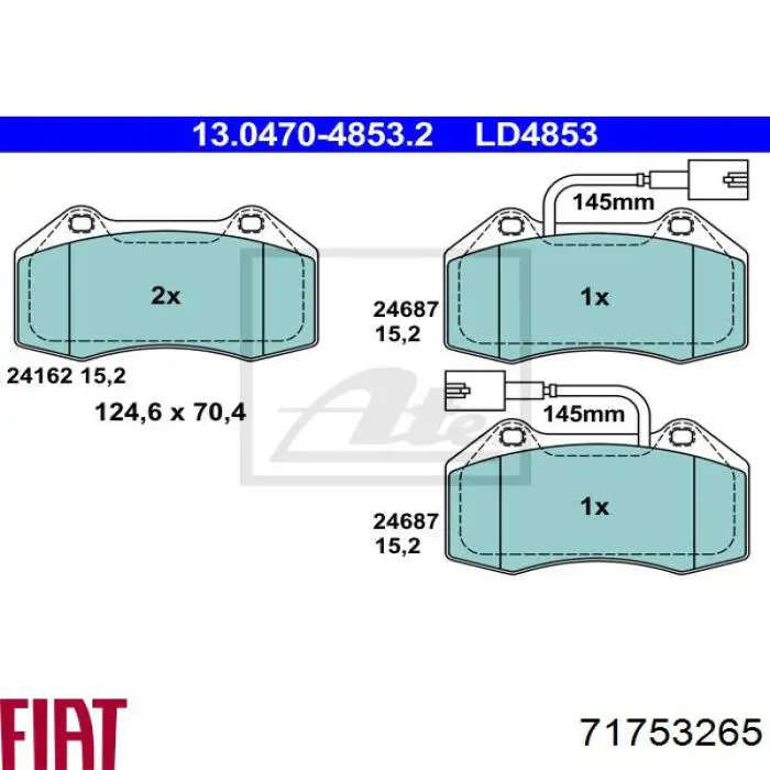 Тормозні колодки Fiat/Alfa/Lancia 71753265