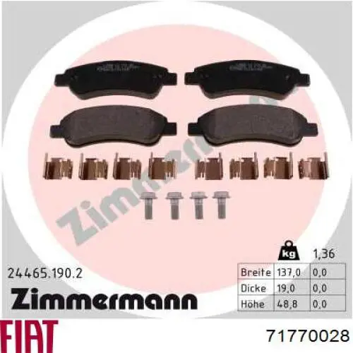 Задні гальмівні колодки Fiat/Alfa/Lancia 71770028 ціна, від 21.61 USD