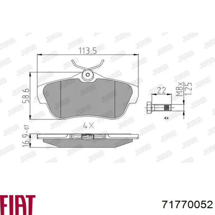 Задні гальмівні колодки Fiat/Alfa/Lancia 71770052 ціна, від 25.34 USD