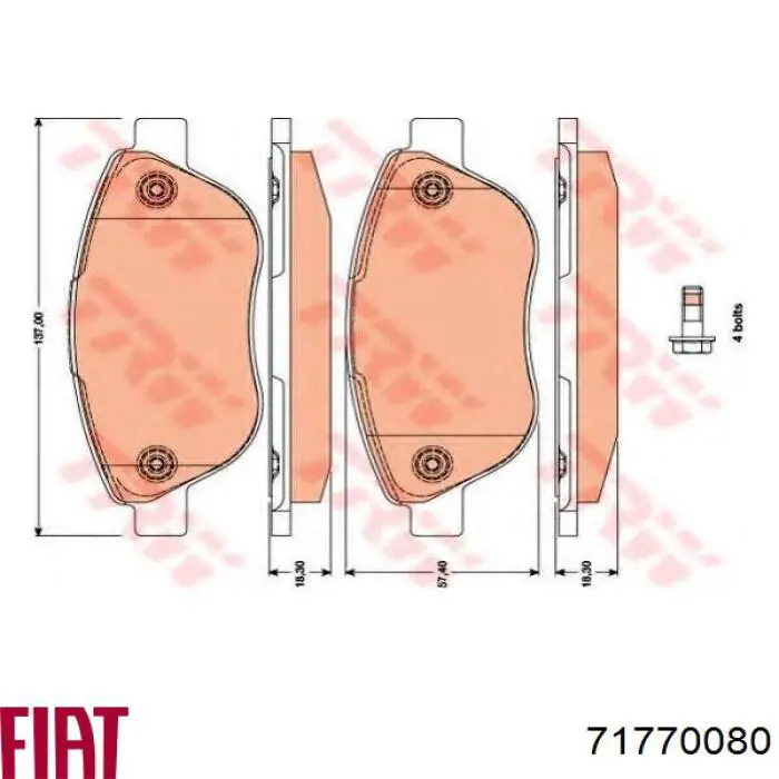 Гальмівні колодки Fiat/Alfa/Lancia 71770080 ціна, від 17.80 USD