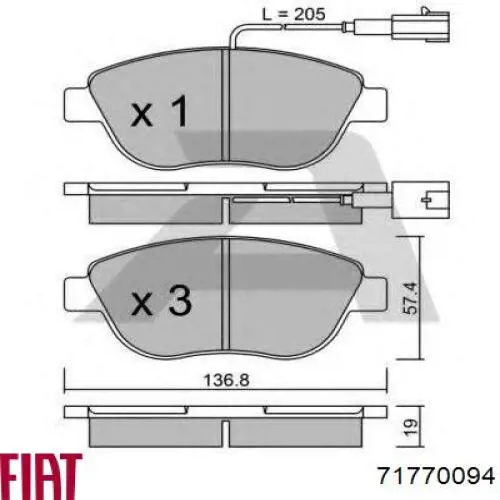 Купити 71770094 Fiat/Alfa/Lancia Колодки гальмівні передні, дискові