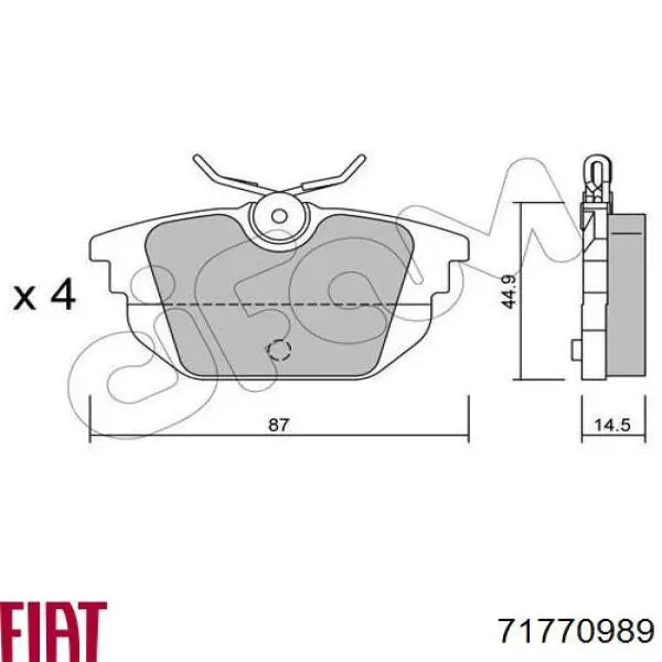 71770989 Fiat/Alfa/Lancia Колодки гальмівні задні, дискові