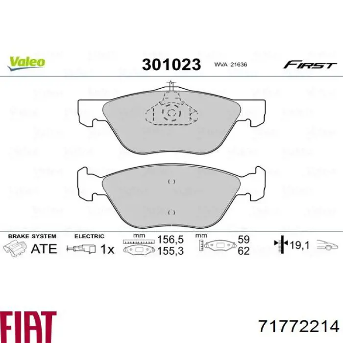 Купити 71772214 Fiat/Alfa/Lancia Колодки гальмівні передні, дискові