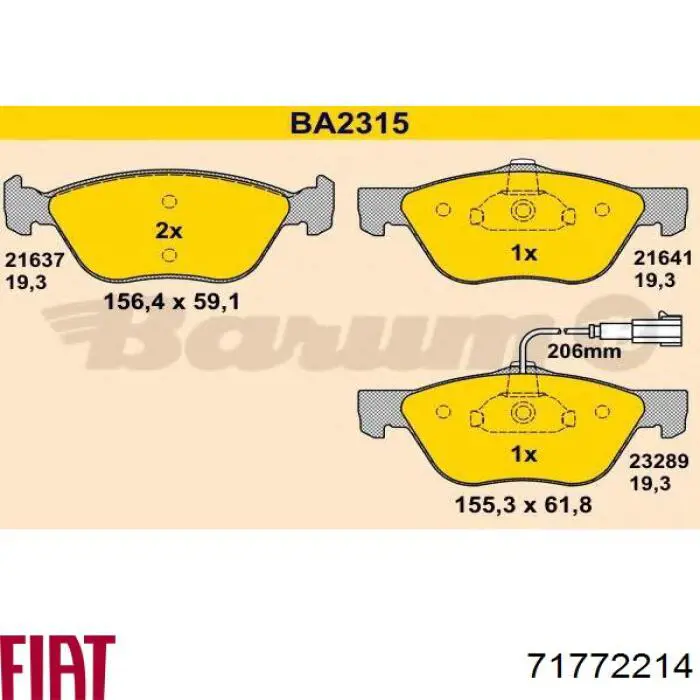 Колодки гальмівні передні, дискові 71772214 Fiat/Alfa/Lancia