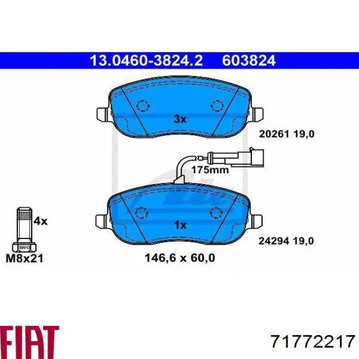 Гальмівні колодки Fiat/Alfa/Lancia 71772217 ціна, від 23.39 USD