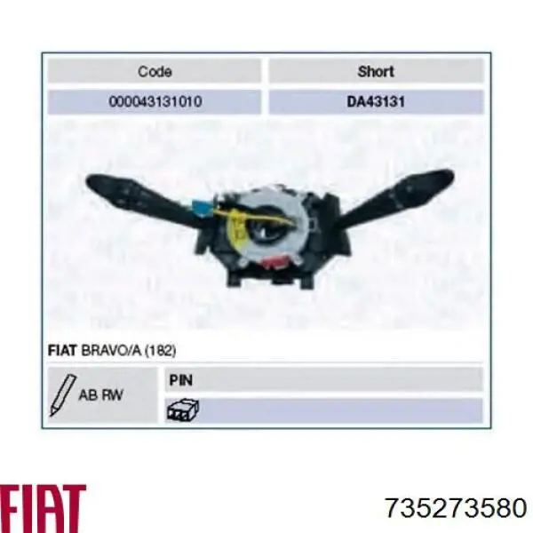 Перемикачі Fiat/Alfa/Lancia 735281947 ціна, від 223.74 USD