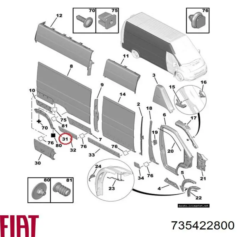 Купити 735422800 Fiat/Alfa/Lancia Розширювач заднього крила, правий