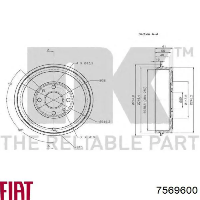 7569600 Fiat/Alfa/Lancia Барабан гальмівний задній
