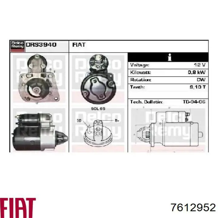 Стартер Fiat/Alfa/Lancia 7612952 ціна, від 47.68 USD