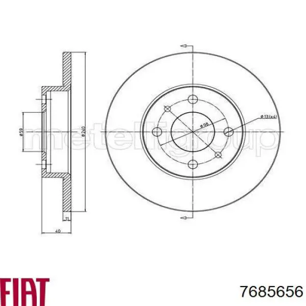 Диск гальмівний задній 7685656 Fiat/Alfa/Lancia