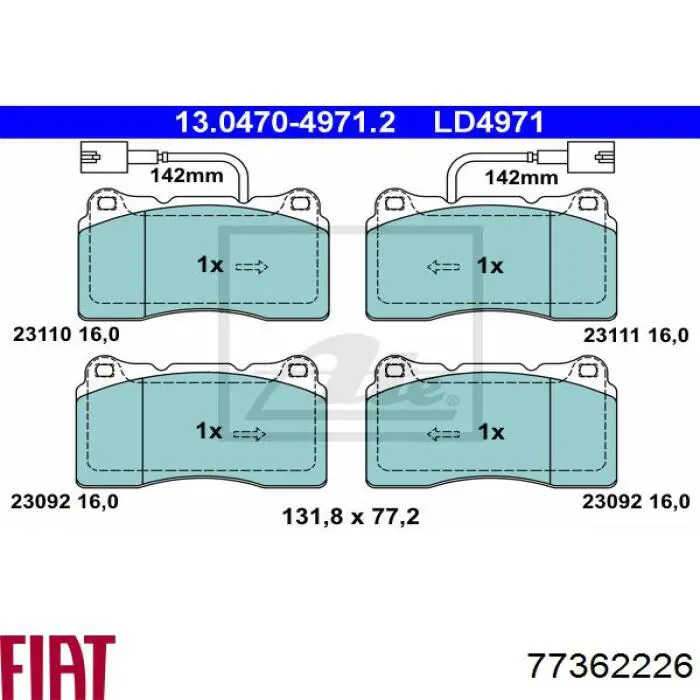 Гальмівні колодки Fiat/Alfa/Lancia 77362226 ціна, від 36.75 USD