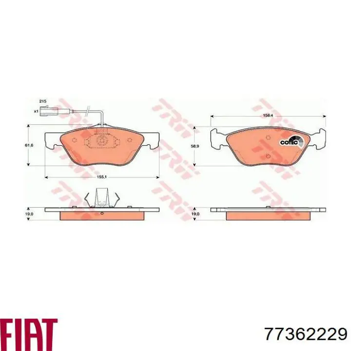 Тормозні колодки Fiat/Alfa/Lancia 77362229