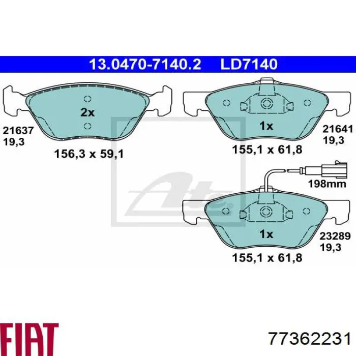 Купити 77362231 Fiat/Alfa/Lancia Колодки гальмівні передні, дискові