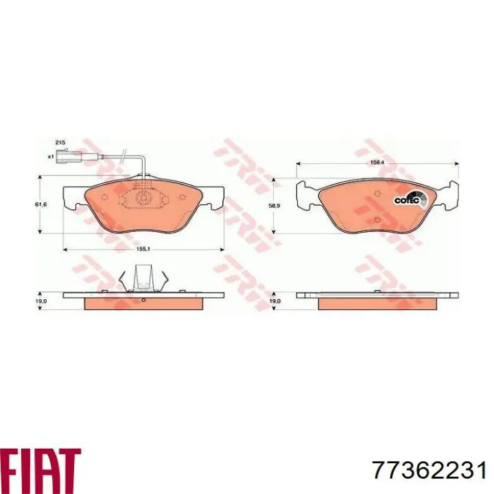 Передні тормозні колодки 77362231 Fiat/Alfa/Lancia