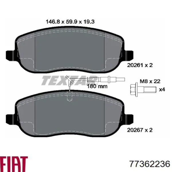 77362236 Fiat/Alfa/Lancia Передні гальмівні колодки