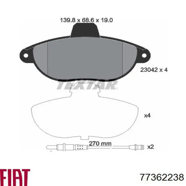 Передні тормозні колодки 77362238 Fiat/Alfa/Lancia