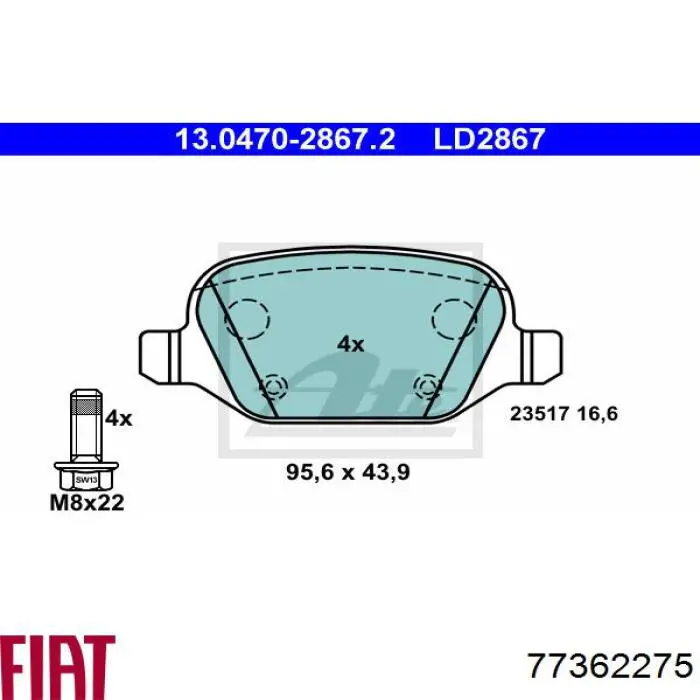 Колодки гальмові задні, дискові 77362275 Fiat/Alfa/Lancia