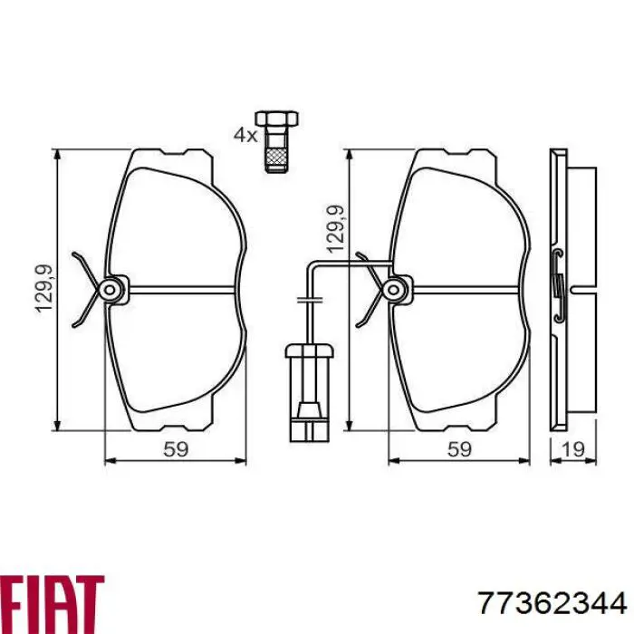 Колодки гальмівні передні, дискові 77362344 Fiat/Alfa/Lancia